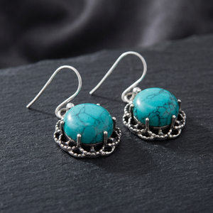 Magnificent Turquoise 925 Sterling <b>Silver</b> <b>Drop</b> <b>Earrings</b> Cute Cross-Shaped Religious Engagement Wedding Party Accessory Gift - Product Image 4