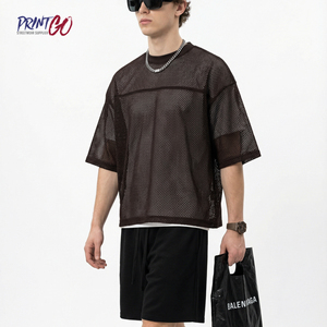 T-shirts pour hommes sur mesure de haute qualité, col rond oversize, maillot de football universitaire, maillot de football en mesh boxy, personnalisable - Product Image 5