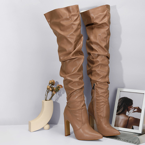 Bottes cuissardes blanches à talons aiguilles et bout pointu pour femme, avec fermeture éclair, tailles 35-42, collection 2025 - Product Image 4