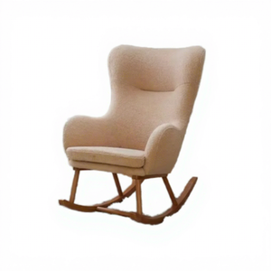 Fauteuil à bascule moderne en tissu rembourré avec pieds en bois, design mi-siècle, meubles de salon, dossier solide, assise confortable - Product Image 1
