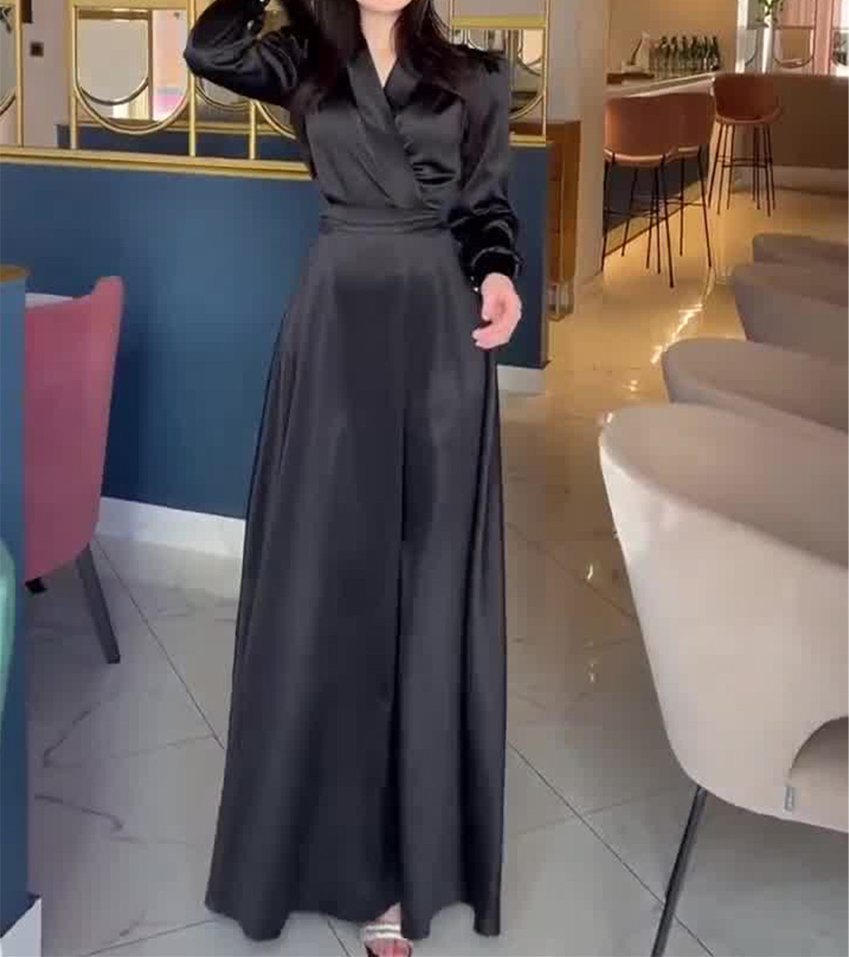 silk stylish dresses Long Silk Dress - V Neck Wrap Dress - Women Silk Wrap Dress