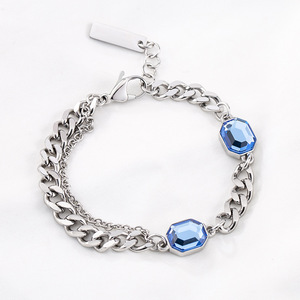 yunnique European Style Titanium Steel Chain <b>Bracelet</b> Hexagon <b>Crystal</b> Bezel Setting Blue Black Unisex Jewelry - Product Image 4
