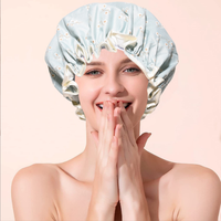 Bonnet de douche réutilisable pour femme, double couche satin + PEVA, 32 cm, imperméable, pour tous types de cheveux - lisses, bouclés, longs, tressés