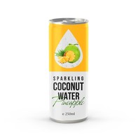 Eau de coco pétillante de haute qualité 250 ml, saveur orange, eau gazeuse, certifiée Halal, boisson sans alcool, OEM, marque privée, Vietnam