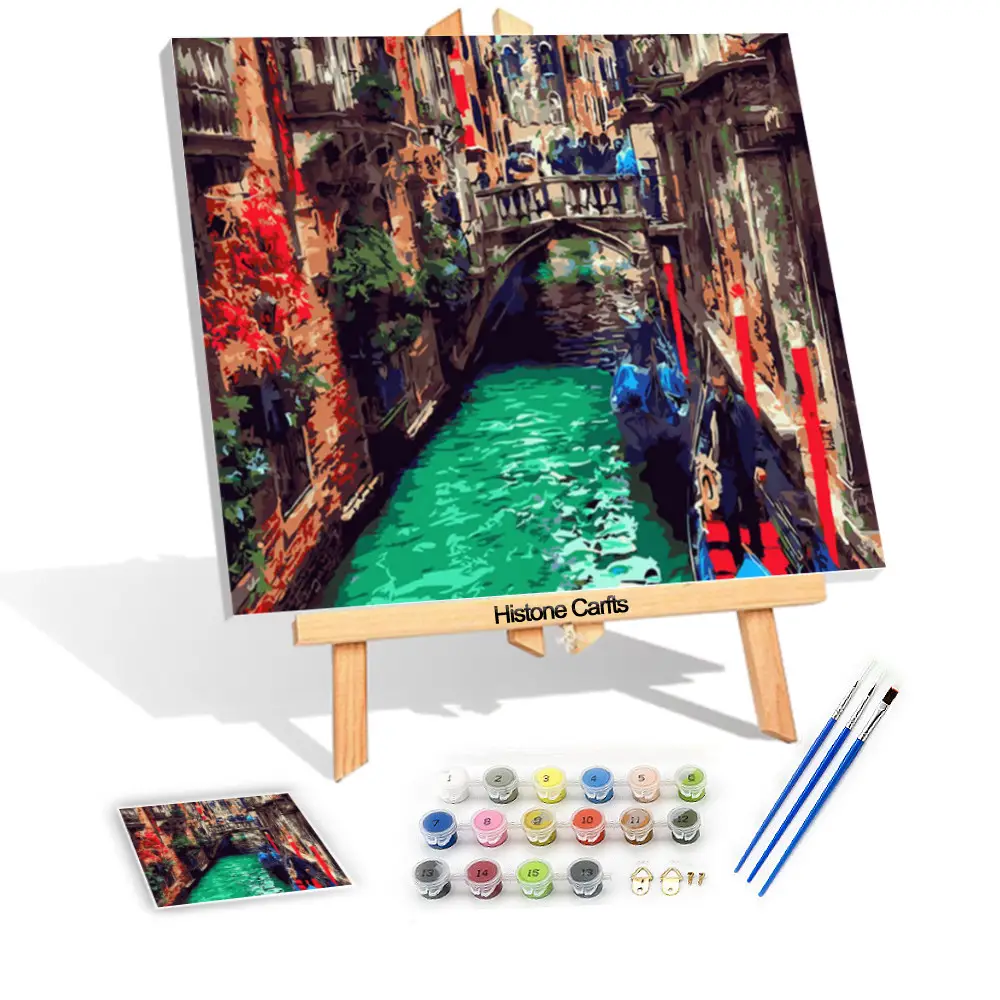 DIY אמנות קיר ונציה נוף ציור על ידי מספרים, ונציה נהר ערוץ נוף אקריליק DIY שמן ציור צבע על ידי מספר