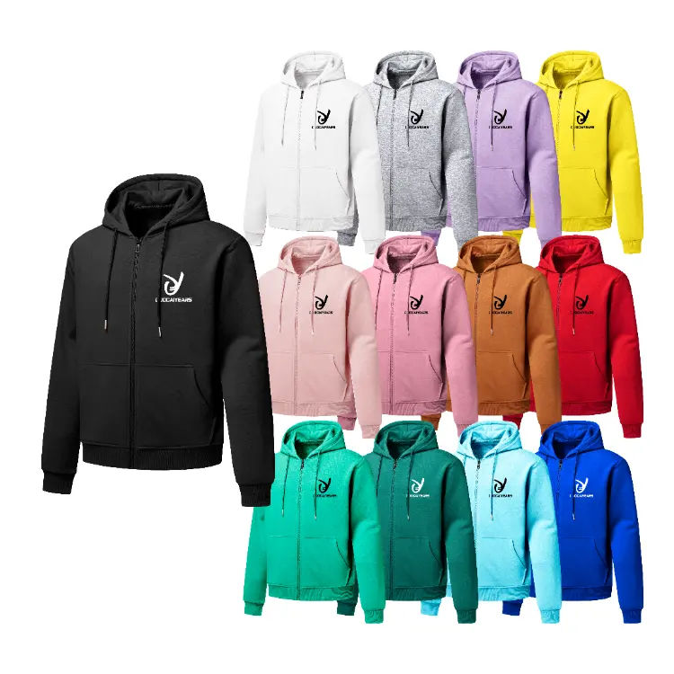 Wholesale Blank Men Sweatshirt Sport Custom Printing Logo Heavyweight Drawstring Cotton Long Sleeve Design Full Zip Up Hoodies