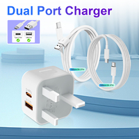 Chargeur mural pour téléphone portable à charge rapide, mini prise UK 20W PD double port USB type C, matériau ABS