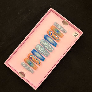 Uñas Acrílicas Artificiales de Lujo de Alta Calidad, 10 Piezas, Diseño Cuadrado de Diamante Hecho a Mano, Juego de Uñas Postizas Personalizadas para Dedos, Marca Privada - Product Image 5