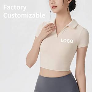 Haut de yoga col V de haute qualité avec soutien-gorge intégré, coupe ajustée, style crop top, pour femme - Product Image 1