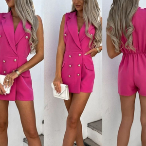 XIUYU 2022 yeni moda kadın ofis tulum özel yüksek kaliteli kolsuz tulum kısa düğmeleri şık Romper - Product Image 1