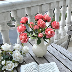 Bouquet de roses artificielles 13 têtes, fleurs en soie haute simulation, décoration intérieure, accessoire de mariage - Product Image 2