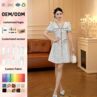 9776 Jupe Courte Vintage d'Été [Greer Dian] Robe Slim à Col en V et Taille Haute à Motifs Floraux en Polyester