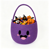 Panier de rangement pour bonbons en corde de coton pour Halloween, grande capacité, panier à main pour jouets fantômes, bac de rangement créatif pour cadeaux d'enfants