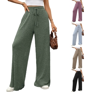 Nouvelle collection d'été pour femmes, pantalon décontracté droit à taille haute en coton brossé uni, très élastique - Product Image 1