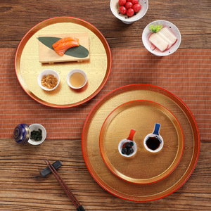 Double-sword round non-slip <b>tray</b>, wood grain Japanese-style <b>tray</b>, dessert <b>tray</b>, <b>tea</b> <b>tray</b>, sushi <b>tray</b>, sukiyaki, Japanese and - Product Image 1