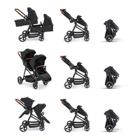 Ensemble poussette et siège auto 4-en-1 Morething Twin Baby en lin, pliage à une touche, ceinture de sécurité 5 points, cadre en aluminium, 22 kg, 0-3 ans, PU