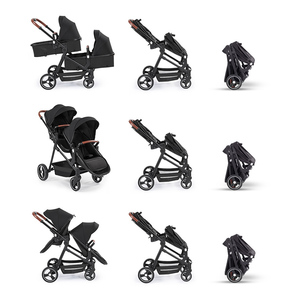 Morething Zwillings-Baby 4-in-1 Leinen-Autositz-Kinderwagen-Set Ein-Tasten-Faltmechanismus 5-Punkt-Sicherheitsgurt Aluminiumrahmen 22kg 0-3 Jahre PU - Product Image 2