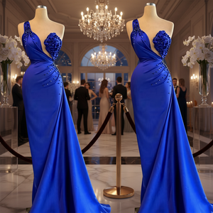 New Plus Size Women's Luxury Formal Wear Mermaid Silhouette Floor-Length Evening Dress Crystal Beading Strapless Natural - Product Image 3