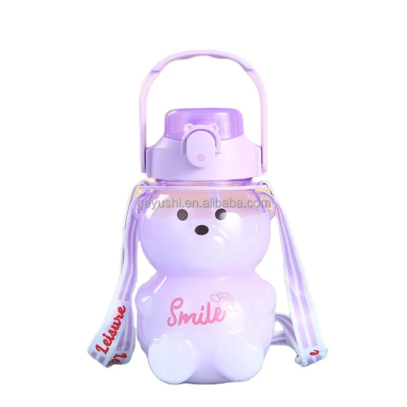 Пластиковая мультяшная детская чашка плюшевый мишка бутылка для воды с соломой и веревкой Бестселлер товары на amazon 2024
