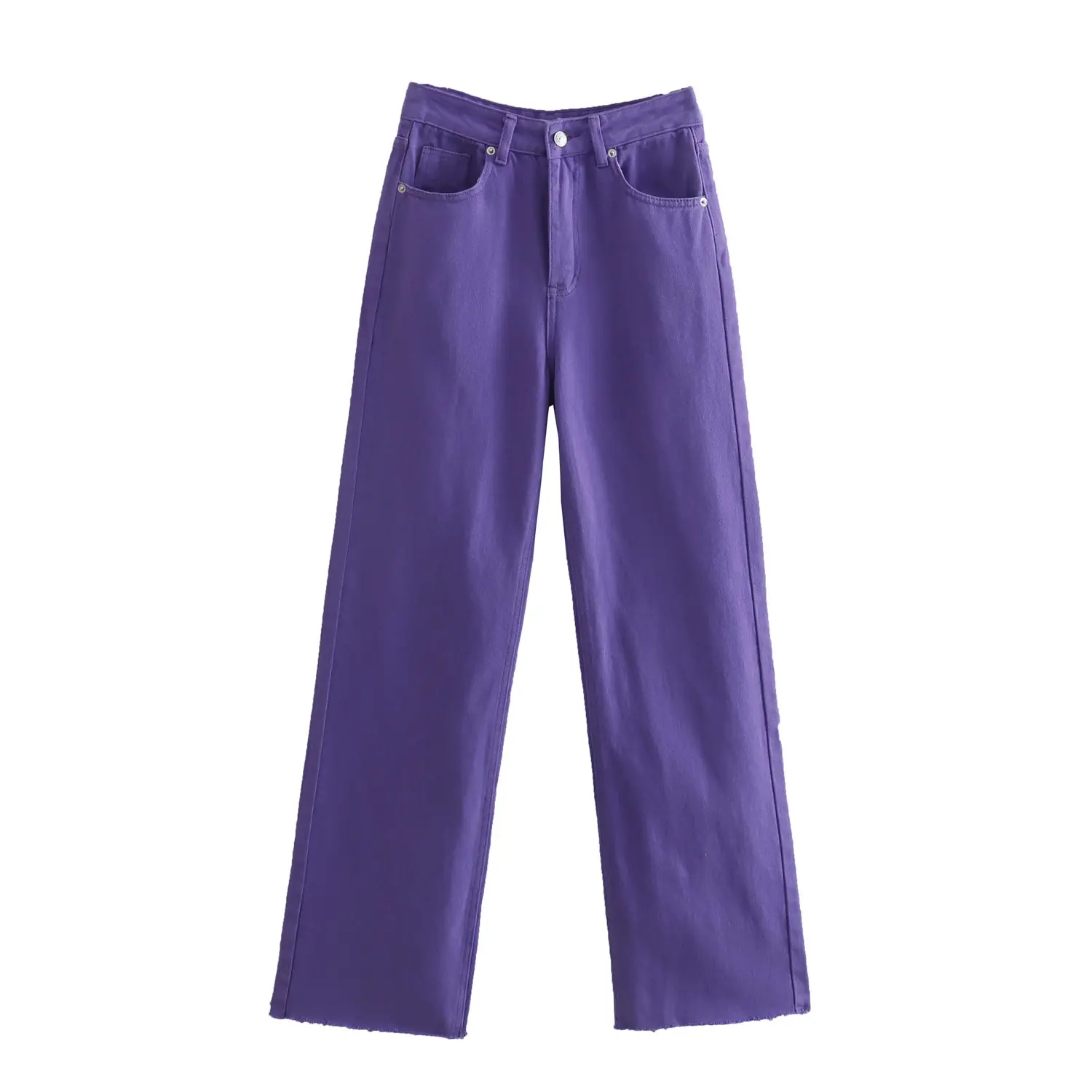 Purple color side pockets zipper fly ladies casual fashion denim jeans pants