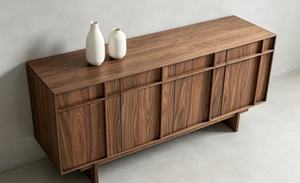Premium Minimalist Walnut <b>Sideboard</b> 4-Door Large <b>Storage</b> Mid Century Modern Credenza For Living Room Dining Room - Product Image 3