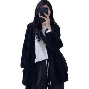 Gray Cardigan Sweater Women Autumn Winter 2025 Loose Knit Top Outerwear Solid Color Simple Style - Product Image 5
