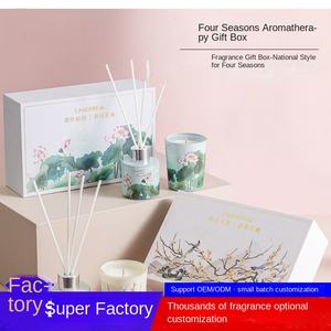 กล่องของขวัญอโรมาเธอราพีแบบกำหนดเอง เทียนไขถั่วเหลืองออร์แกนิก ปราศจากเปลวไฟ ดีไซน์หรูหราทันสมัย กลิ่นหอมสี่ฤดู สำหรับเทศกาลดีวาลี - Product Image 2