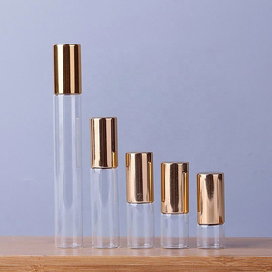 Glass <b>Roll</b> <b>On</b> Bottle Clear Body Gold Cap Personal Care <b>Perfume</b> Sample Tester Cylinder Shape - Product Image 6