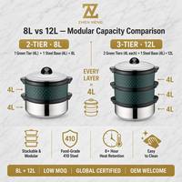 Batterie de casseroles isothermes à double paroi en acier inoxydable Zhenneng, lot de 2 (8L + 12L), en acier inoxydable 410 avec poignée en PP, pour cuisine et salle à manger