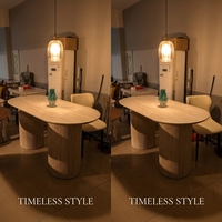 Table à manger ovale minimaliste nordique moderne avec piétement côtelé, ensemble de salle à manger haut de gamme en bois avec 4 chaises rembourrées