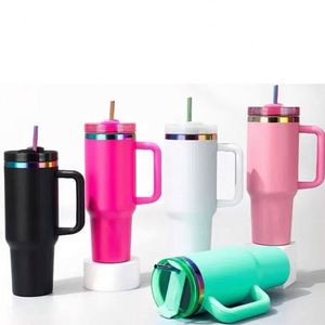Promotion 40oz Stainless Steel H2O Blue Plated Tumbler <b>Large</b> Capacity Water Bottle with Handle - Product Image 2