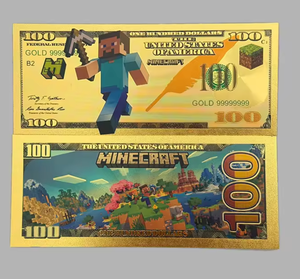 Nouveauté 2026 : 10 types de billets de banque Anime Mine Craft d'Amérique plaqués or 24 carats pour collection - Product Image 3