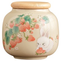 Pot de Salve en Céramique Hermétique Mignon Lapin Fraise pour Cadeaux de Couple