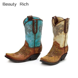 Hand-Painted Resin <strong>Cowboy</strong> <strong>Boot</strong> Vases Set of 2 Decor Spurred <strong>Cowboy</strong> <strong>Boot</strong> Flower <strong>Planter</strong> - Product Image 1