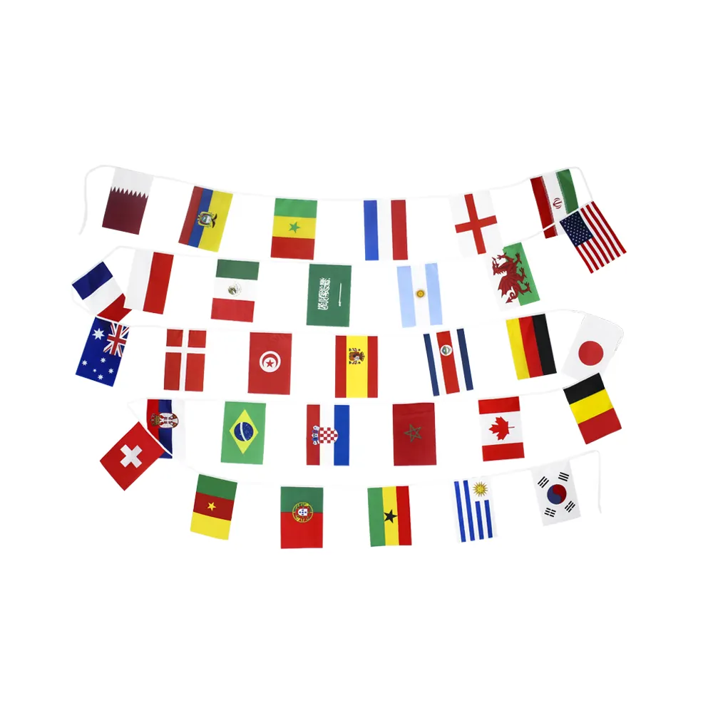 2022 Qatar 32 Participating Countries Fans 14*21CM String Bunting Flag for Festival Party Bar Sport Club Decoration Mini Flags