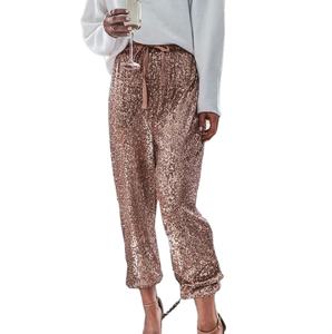 2022 nuova moda lucida <span class=keywords><strong>pantaloni</strong></span> da <span class=keywords><strong>donna</strong></span> con coulisse a vita alta con strascico con paillettes e perline <span class=keywords><strong>pantaloni</strong></span> lunghi da <span class=keywords><strong>donna</strong></span> - Product Image 3