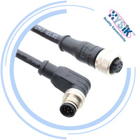 Kabel Y Splitter M12 4 Pin Male ke 2 M8 4 Pin Female A-Coded PUR 1m untuk Cabang Sinyal Sensor Ganda