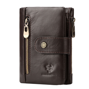 Cartera Corta de Cuero Vacuno para Hombre con Bloqueo RFID, Billetera Bifold para Tarjetas de Crédito e Identificación, Monedero Vintage de Lujo con Bolsillo para Monedas - Product Image 1