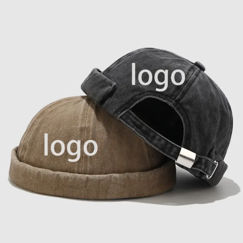 Street fashion retro hip pop style melon cap custom logo adjustable size brimless cap Harbor style soft brimless hat