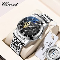 Montre mécanique squelette phase de lune de haute qualité avec bracelet en acier inoxydable, montre-bracelet automatique de luxe pour homme, mode et affaires
