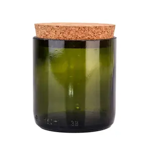 Custom 10oz 300ml green geo cut wine glass candle jar cut glass candle container candle holder with cork