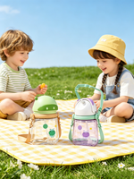 Bouteille d'eau ergonomique 350 ml pour enfants, tasse à boire pour tout-petits, anti-fuite, motif animal, en plastique de qualité alimentaire, avec paille intégrée pour un débit fluide