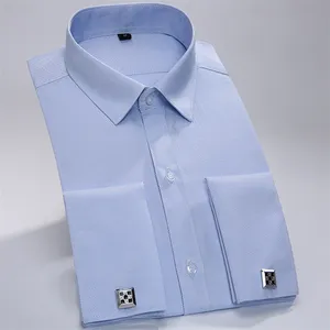 French business long sleeve shirt men fashion cufflinks white collar shirt loose large size men's wear