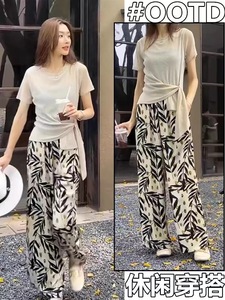 2024 été nouvellement chinois monochromes femmes pantalons à jambes larges pour plage décontracté élastique taille haute ample confortable <span class=keywords><strong>pantalon</strong></span> fluide - Product Image 6