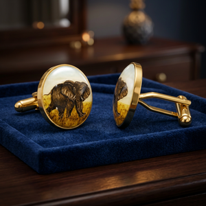 Boutons de manchette en laiton faits à la main avec motif d'éléphant et de faune pour hommes, unisexe, enfants - occasions formelles, fêtes d'anniversaire - Product Image 4