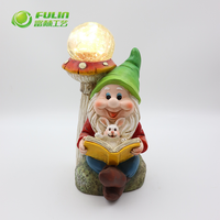 Statue de gnome en résine amusante en forme de champignon, éclairage solaire, lisant un livre et tenant un lapin, pour jardin, paysage, parc, cour, patio, pelouse
