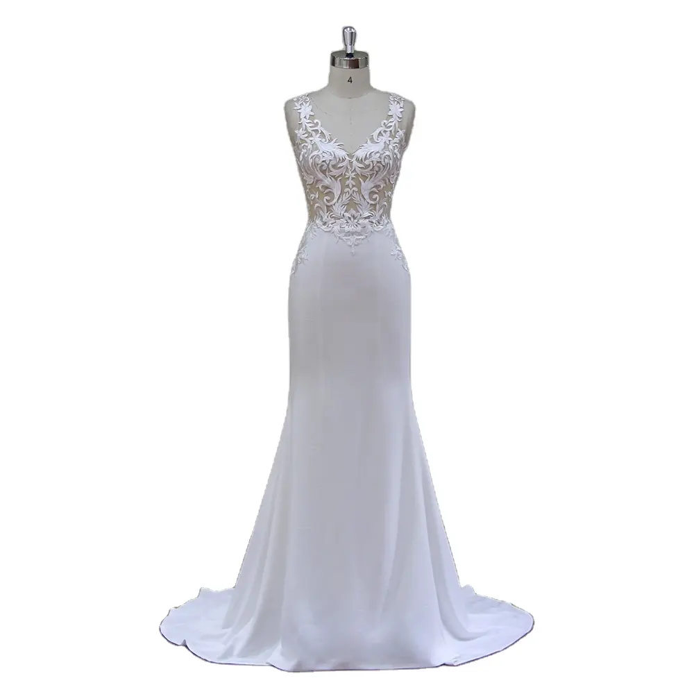 Hot Sale bridal modern Sleeveless Sexy floor Length Ivory Mermaid Wedding Dress
