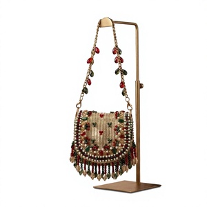 Pochette en toile perlée faite à la main avec fermeture éclair et chaîne, sac Potli pour mariage, soirée, cadeau - Product Image 1