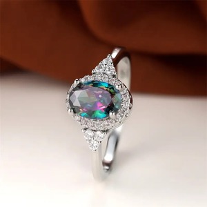 Anello ovale triangolare colorato per donna, gioielli da dito di lusso, delicati e alla moda - Product Image 1