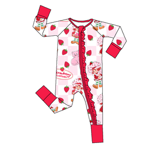 Pijamas de Bambú con Estampado de Pastel de Fresa, Estilos Aleatorios para Niñas, Pijama de Bambú con Cierre y Puños Doblados - Product Image 2